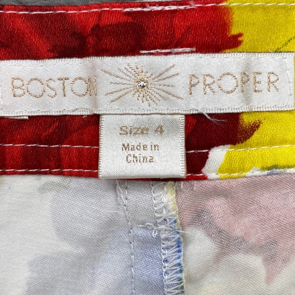 Boston Proper Floral Boho Pants Women’s Sz 4 White Multicolor Cotton - Picture 3 of 7